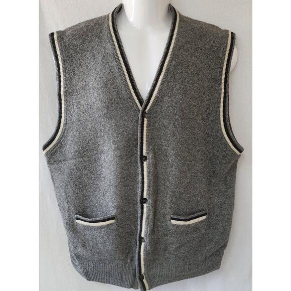 Gap Vintage 90s Lambswool Gray White Black Geometric Knit Sweater Vest Mens XL - Picture 1 of 9